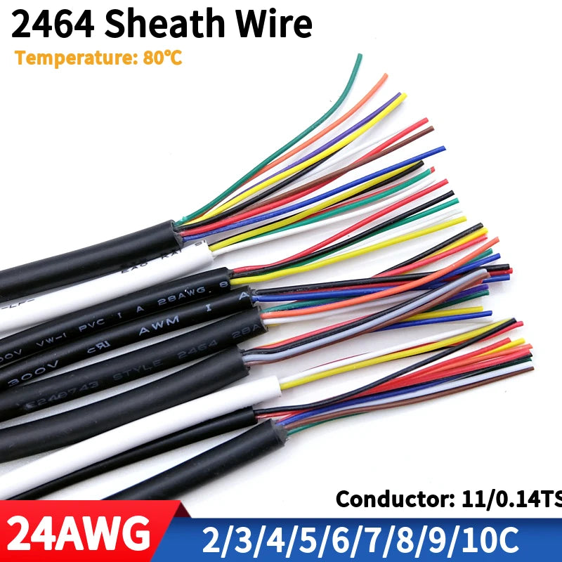 Copper Wire 24AWG PVC Sheathed Insulation 2 3 4 5 6 7 8 9 10 Cores DIY Signal Control Wires 2464 Channel Audio Line Copper Cable.