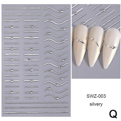 French Tips Nail Sticker 5D Embossed Crystal French Nail Decals Gold Silver Black Line Design Adhesive Slider Nails Art