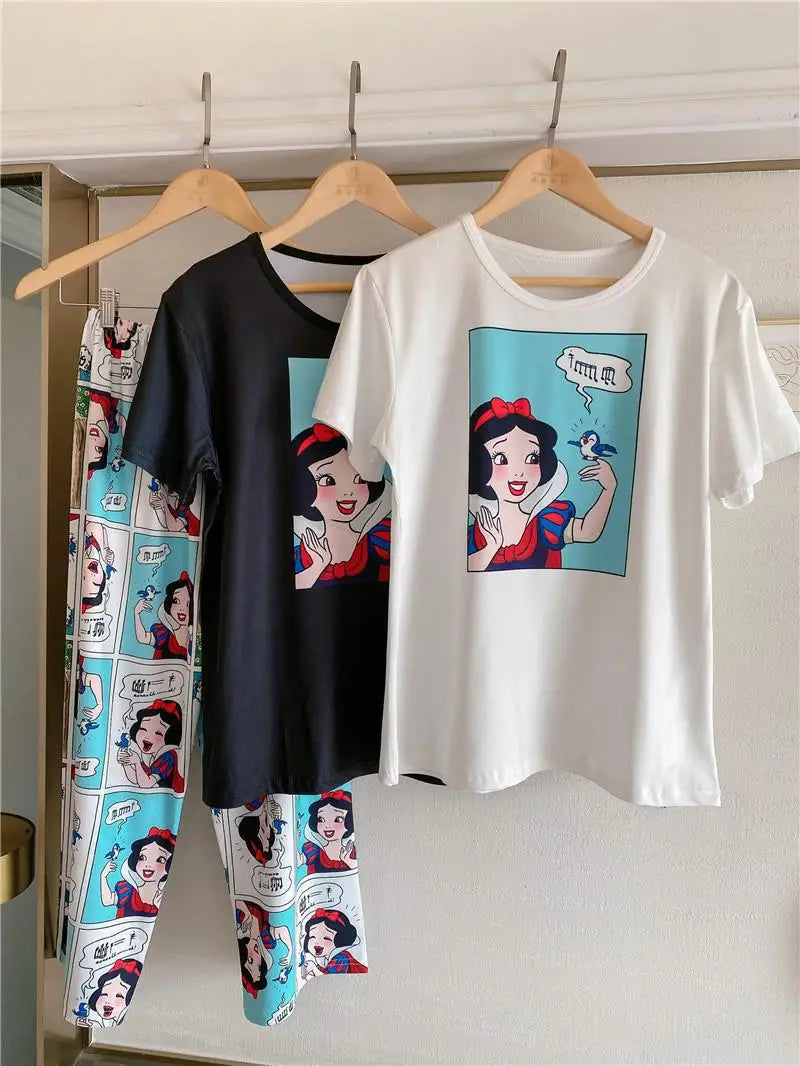 Sommer Pooh Bär Nachtwäsche frauen Lose Bequeme Cartoon Print Hause Kleidung Set Kurzarm Nachthemd Mickey Pyjama Set.