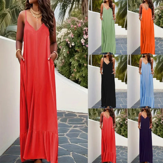2024 Frühling Sommer Neue frauen Shein Amazon Außenhandel Elegante Einfarbig Tank Kleid Europäischen und Amerikanischen Grenzüberschreitenden Stil.