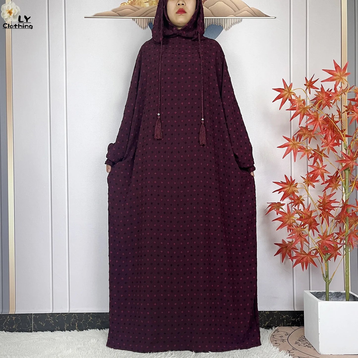 2024New Pure Cotton Ramadan Muslim Two-Hat Abaya Dubai Turkey Islam Prayer Clothes Loose Robe Islamic Women Traditional Clothing