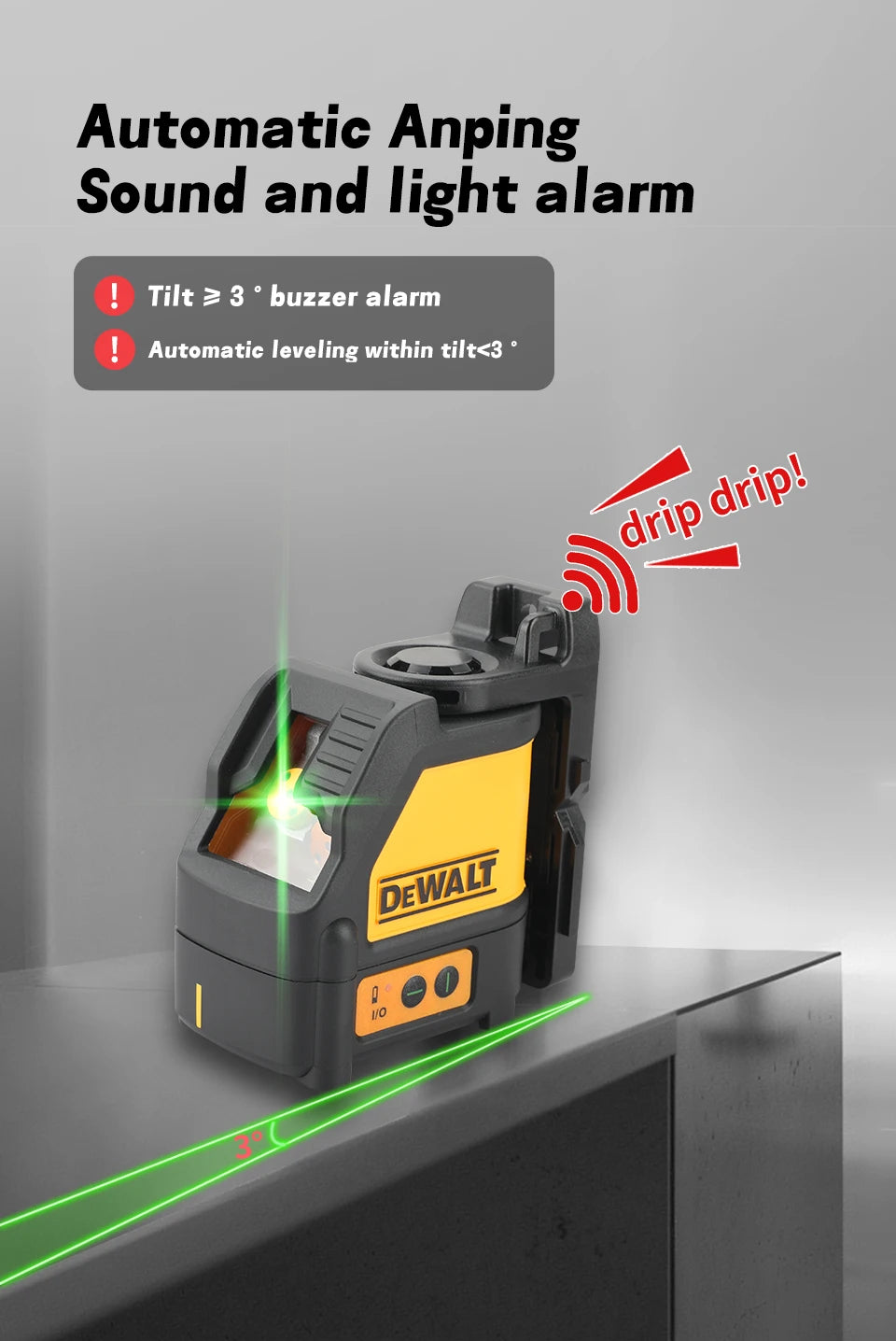 DEWALT DW088CG Laser-Wasserwaage, 2-zeiliges Kreuzlinien-Grünlicht, automatische Nivellierung, hochpräzise horizontale vertikale Laser-Wasserwaage