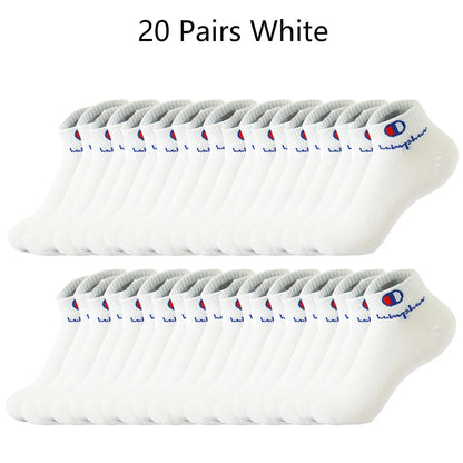 10/20/30 Pairs Socks Men Ankle Cotton Socks Brand Classic Fashion Black White Socks Breathable Mesh Athletic Short Socks Summer