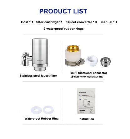 Wheelton Stainless Steel Kitchen Tap Filter Household Ceramic Water Purifier Faucet Water Filter  Activated Carbon Filtration