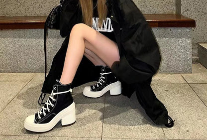 Women Platform Sneakers Luxury Brand  Women Boots Fashion Outdoor Skateboard Shoes Women High Top Canvas Sneaker Plus Size 36-42.