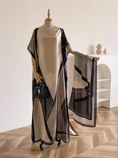 Sommer Neue Mode Afrikanische Kleider Für Frauen Elegante Gedruckt Seide Muslimischen Dame Lange Hijab Kaftan Kleid Oversize Kuwait Abaya.