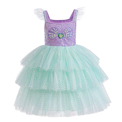 Mädchen elegante Regenbogen Prinzessin Kleid mit Bowknot Flatter Trim Mesh Kleid Tutu Kleid für Party, Performance Tutu Kleid