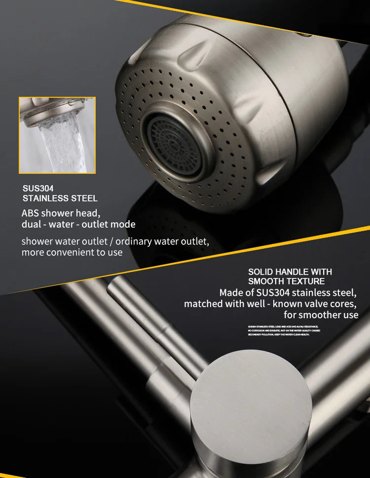 Universal Wall Mounted Stainless Steel Kitchen Faucet Cold and Hot Tap 360 Degree Swivel Flexible Hose Single Handle Faucet