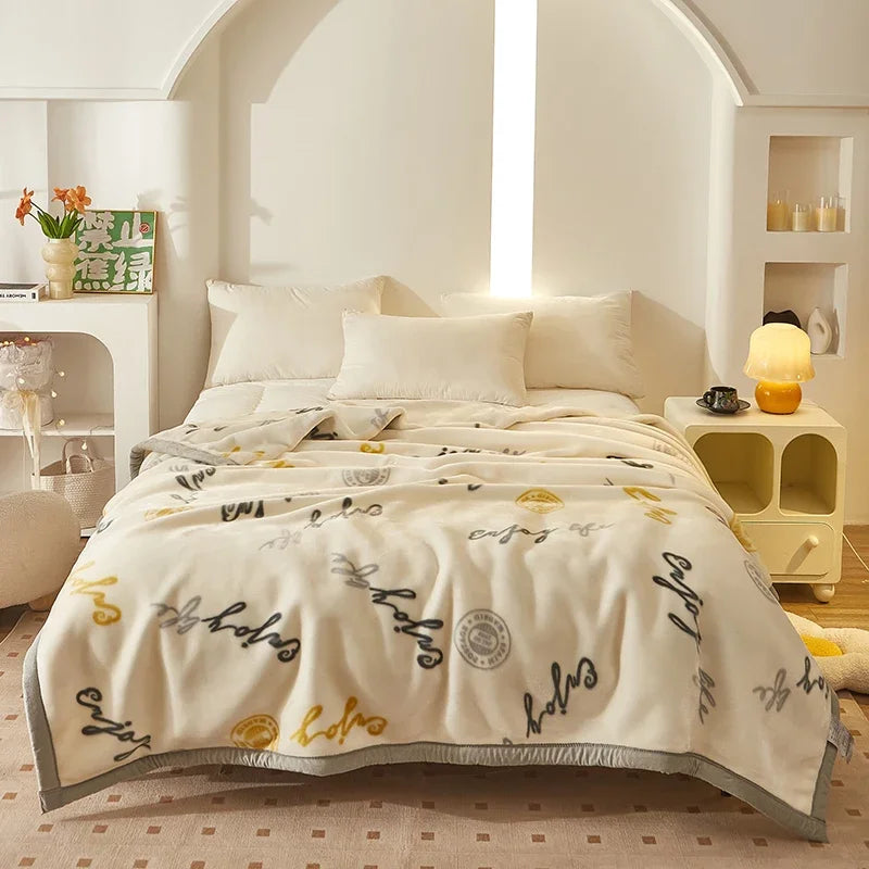 Double Layer Winter Thicken Raschel Plush Weighted Blanket For Bed Warm Heavy Blankets Throw Printed Flowers Fluffy Soft Carpet