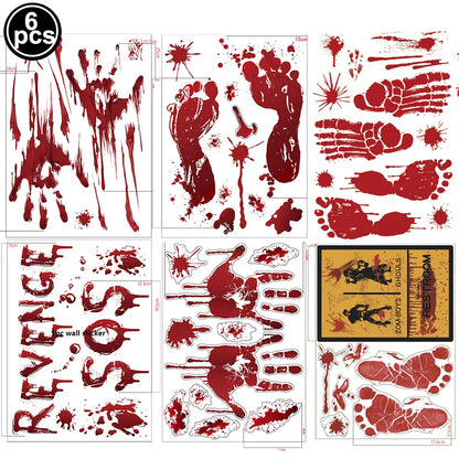 Halloween Wandt üren Fenster Aufkleber Blut Handabdruck Fußabdruck Schädel Muster Halloween Party Szene Dekor liefert Horror Requisiten.