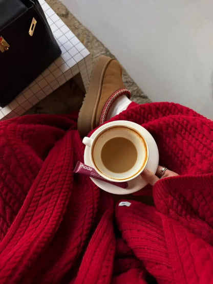 Bornladies Herbst Winter Mode frauen Neue Zopfmuster Pullover Breite Bein Hosen Set Weiche Wolle Mischung Lose Fit High Neck Pullover