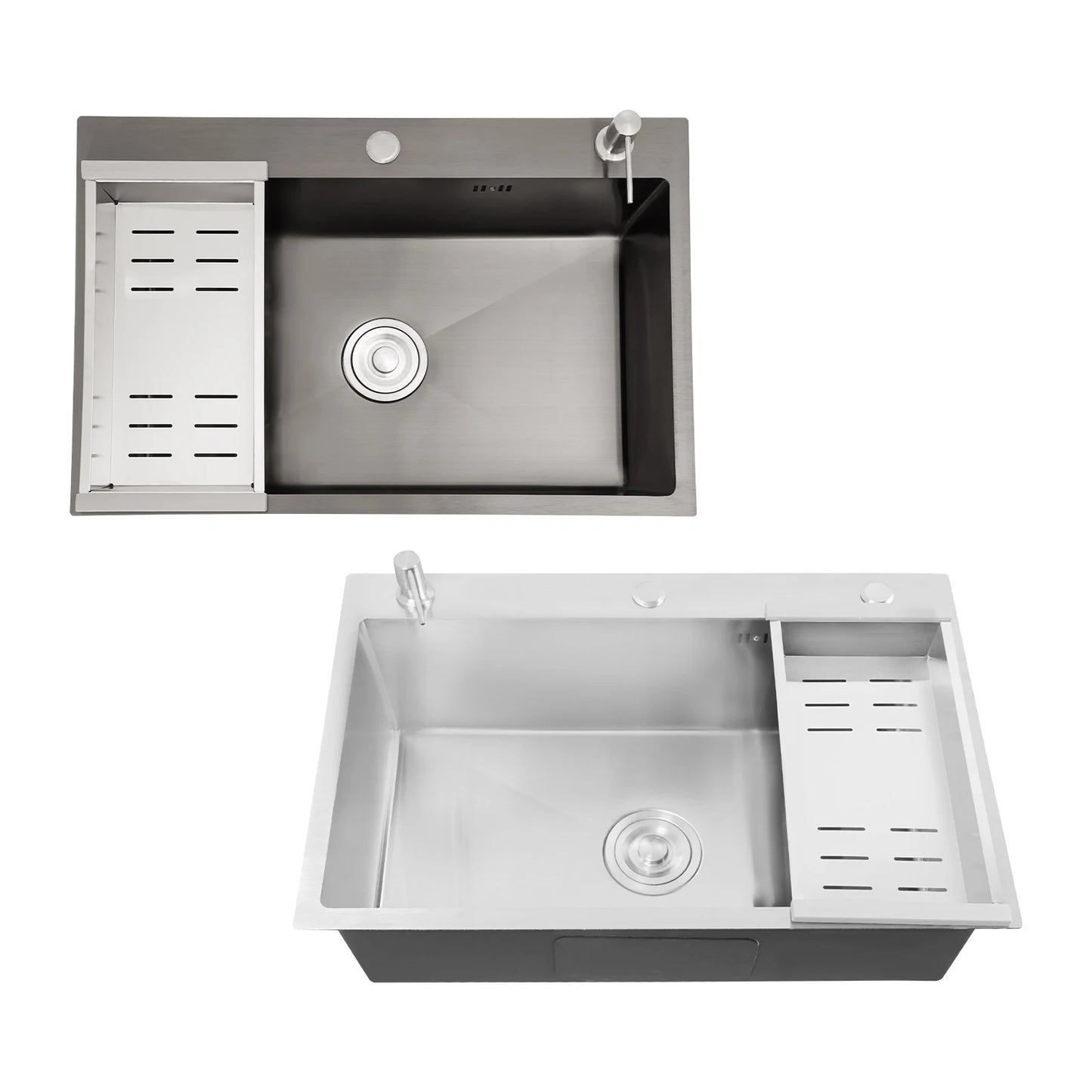 68 x 45 cm großes Waschbecken mit V-förmigem Abtropfkorb und Seifenspender, Anti-Überlauf-Küchenspüle, Edelstahlspüle