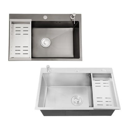 68 x 45 cm großes Waschbecken mit V-förmigem Abtropfkorb und Seifenspender, Anti-Überlauf-Küchenspüle, Edelstahlspüle