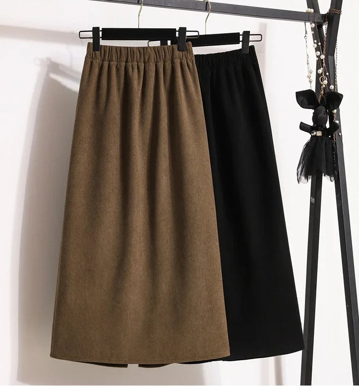 2025 Autumn Winter Plus Size Skirts Women High Waist Solid A-line Skirt Back Slit Korean Thick Elegant Fleece-lined Style Skirts.