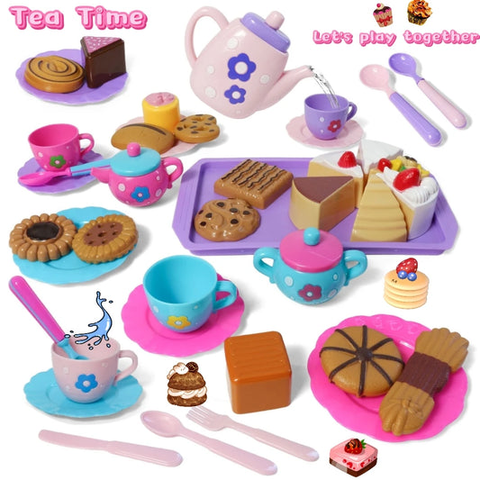 Little girl tea party set, pretend afternoon tea dessert teapot set, princess tea time playing teapot kitchen toys, Easter gifts.