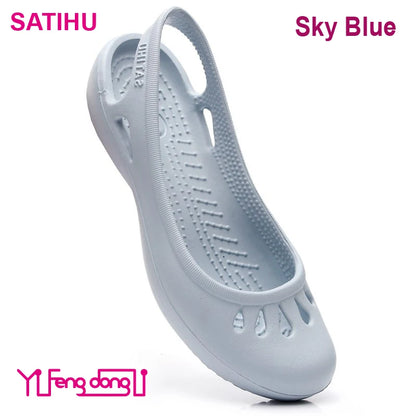 Certified Satihu Summer New Lightweight Anti Slip Hole Shoes  Clog For Women's Flat Bottom Sandals Nurse Outdoor Beach Jelly