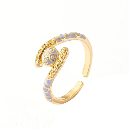 Ajojewel Golden Dubai Bride Jewelry Set Blue Enamel Bangle Ring Adjustable Bangles For Woman.