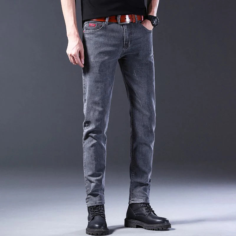 Men New Fashion Comfortable Slim Fit Jeans Male Loose Straight Smart Casual Denim Pants Formal Elasticity Look Taller Trousers.