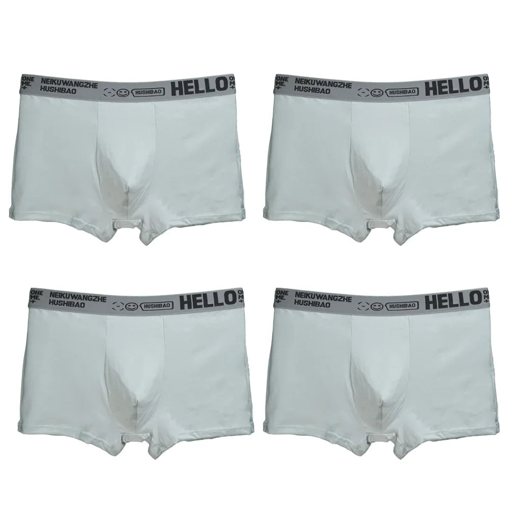4Pcs männer Boxer Unterwäsche Mann Mid-taille Unterhose Einfarbig Antibakterielle Höschen Plus Größe Shorts Homme U konvexen Dessous