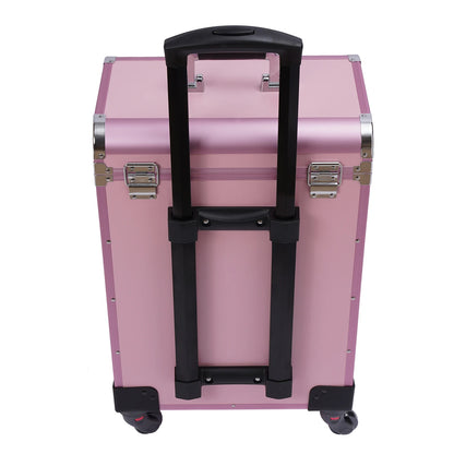 3 in 1 Rolling Makeup Case with Drawer, Large Makeup Case Organizers, Profesional Cosmetic Case for Salon Barber, Light Pink