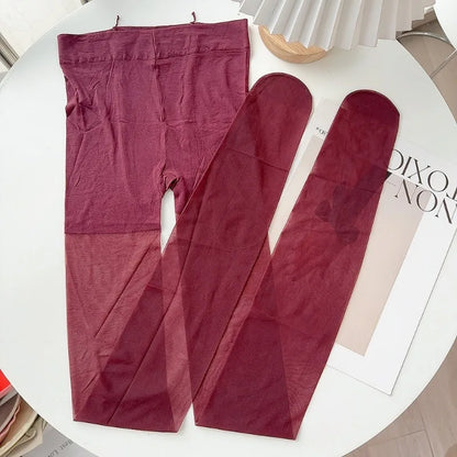 1/2Pcs Wine Red Stocking Tights Women Vintage Sexy Burgundy Thin Thick Super Elastic Anti-Hooker Senior Pantyhose Long Socks
