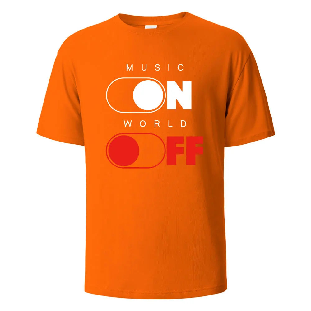 Music On World Off Graphic Printed Men's T-Shirts 100% Cotton Breathable Comfortable Tops For Men Summer Oversize Men Clothing.