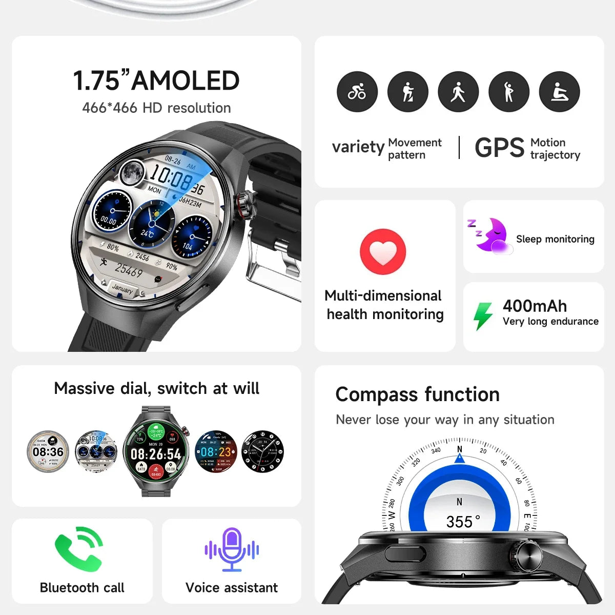 2025 New Originl Watch G5 PlUS Smart Watch 1.75" HD AMOLED Screen GPS track Heart Rate Bluetooth Call Compass Smartwatch for Men.