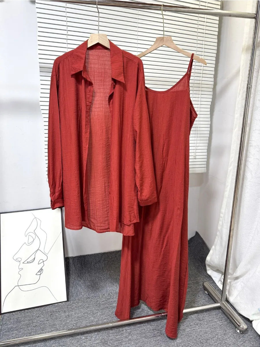 Muslim Women Shirt Dress Two Piece Set Solid Modest Suits Ramadan Musulman Ensemble Morocco Dubai Abayas Islam Outfits Jalabiya