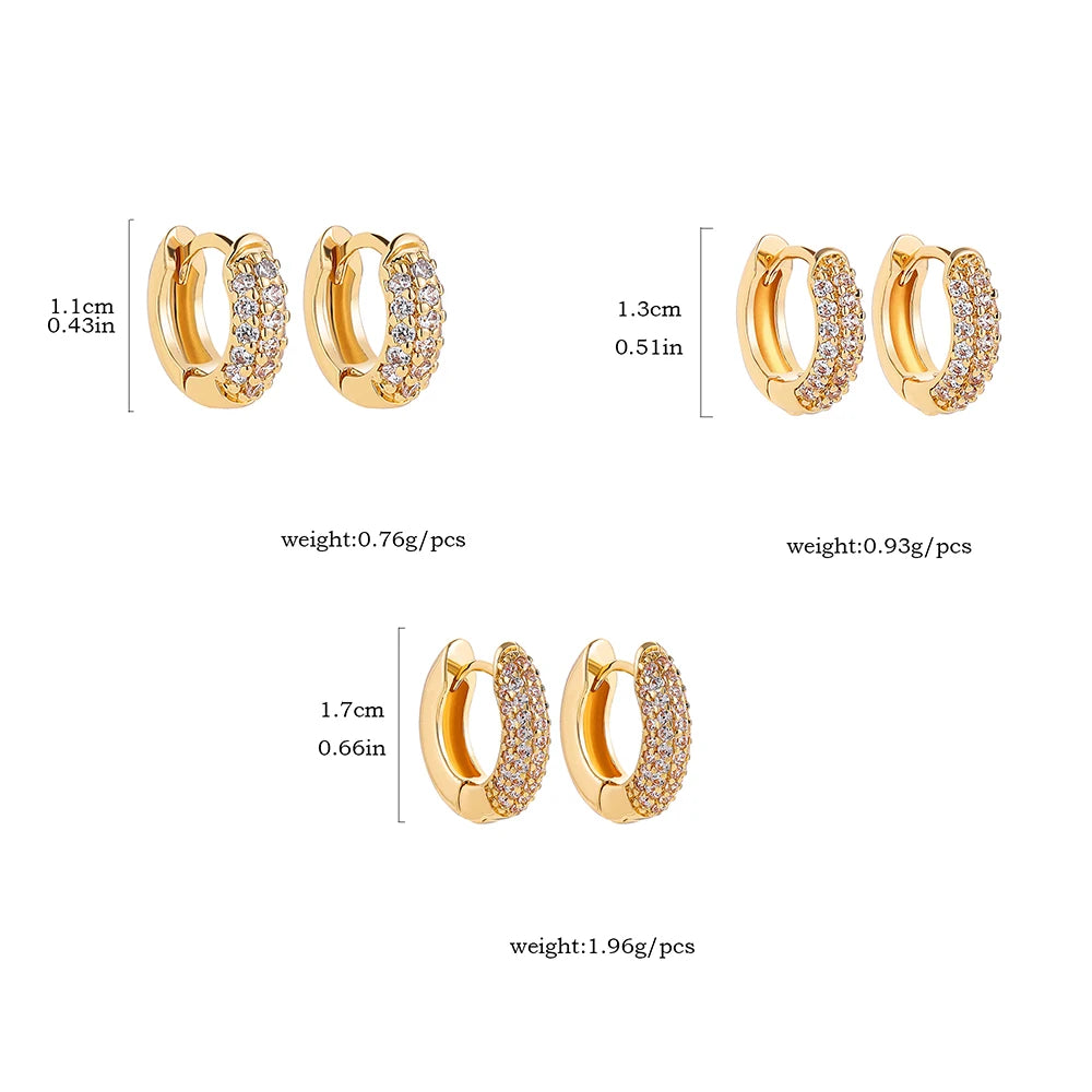New Gold Plated Huggie Earrings with CZ Zircon Thin Ear Hoops Cartilage Earring for Women Round Minimal Earring Piercing Jewelry.