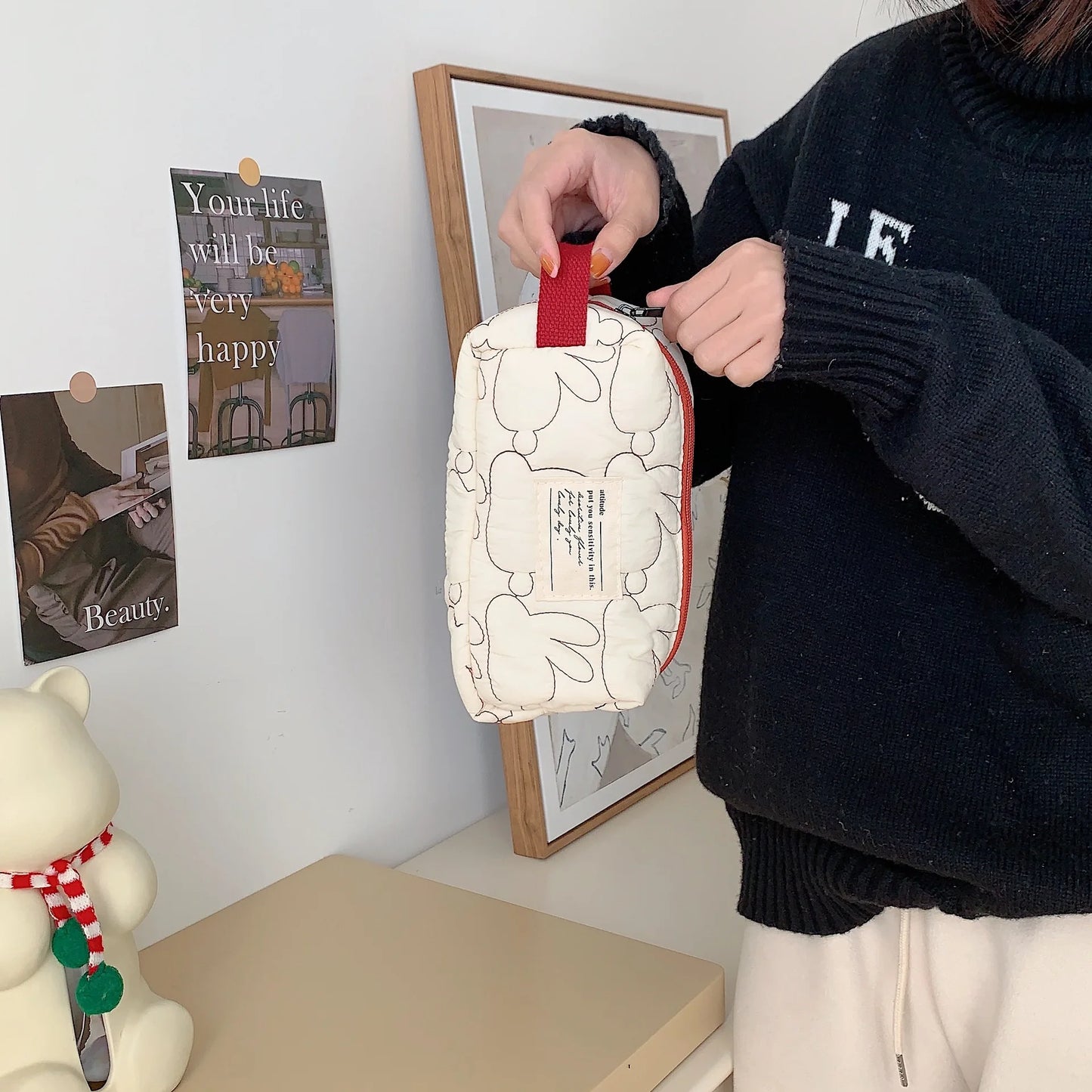 2025 Cute Rabbit Travel Cosmetic Lipstick Purse Storage Bag Kawaii Women Makeup Handbags Organizer Wallet Pouch Pencil Case Bags