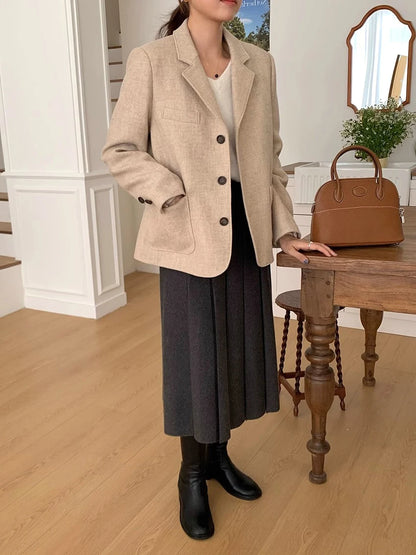 Thick Hepburn Style Woolen Pleated Skirt High Waist Slimming Casual Half Skirt Women Autumn Winter Unique Long Skirt.