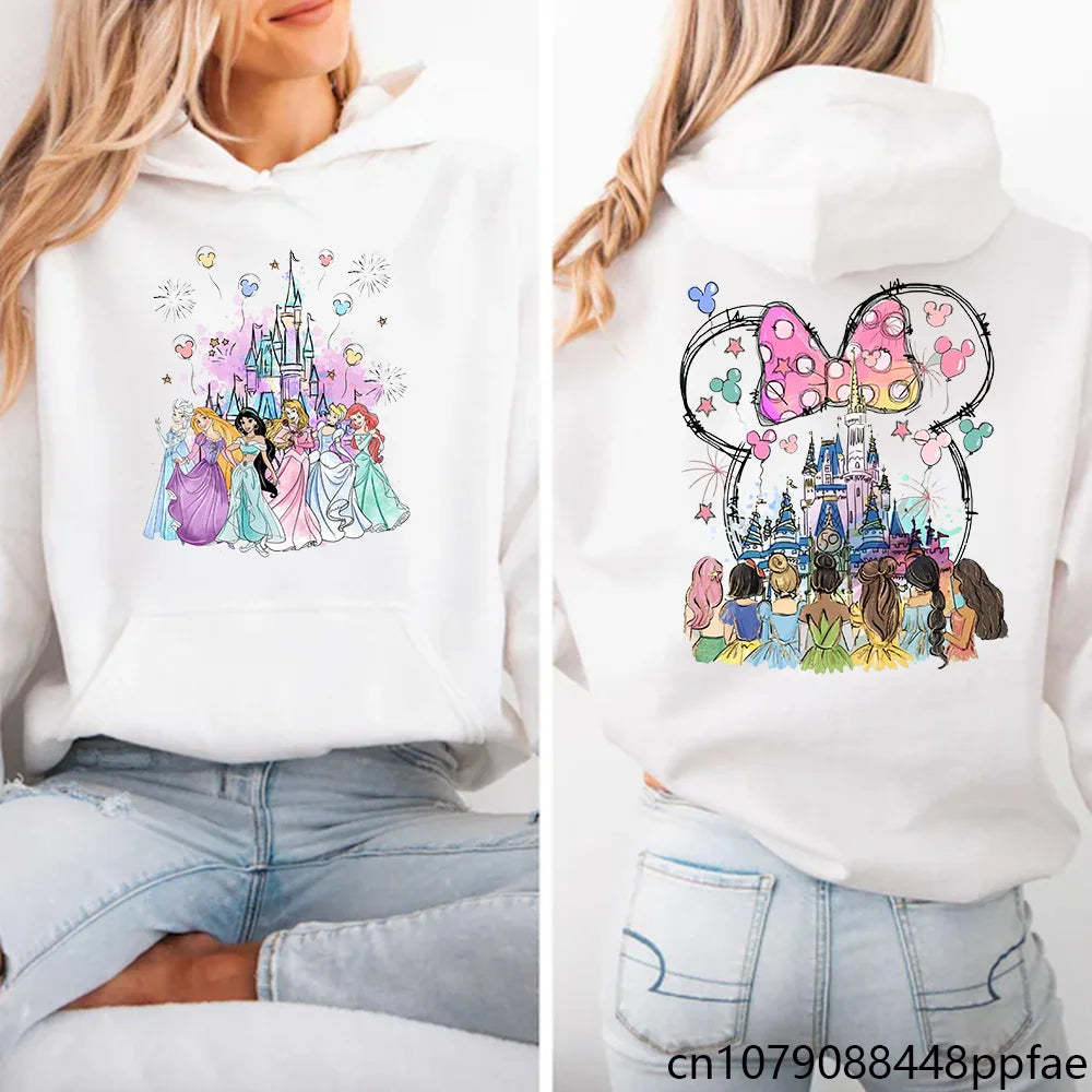 Disney Princess Castle Printed Hoodie Women's Casual Outdoor Sweatshirt Cartoon Disney Princess Clothing Tops Hoodie.