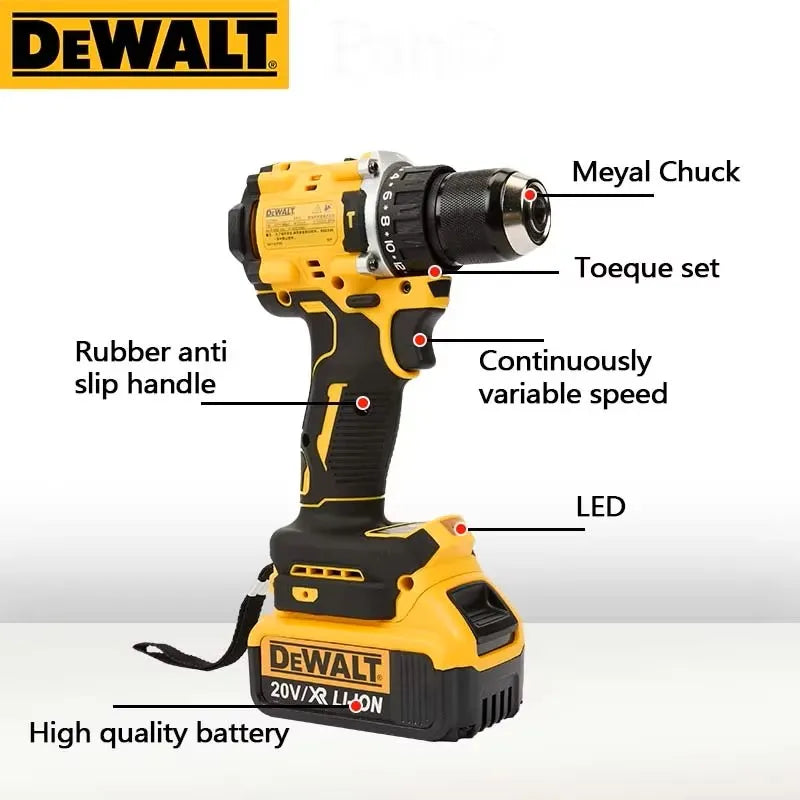DEWALT Lithium-Batterie, 20 V, wiederaufladbar, bürstenlos, kompakter Elektroschrauber, Handbohrmaschine, Schlagbohrmaschine DCD805