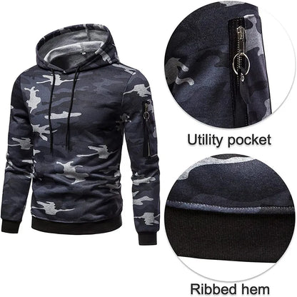 Men's Sportswear Set Two-piece Casual Jogging Warm Breathable Fitness Sportswear Set Military Tactical Hoodie + Trousers.