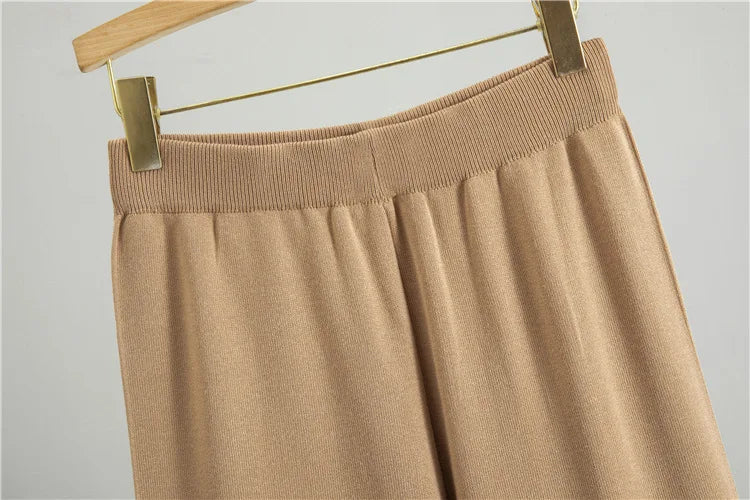 Muslim Knit Suit Women Two Piece Sets Pullover zipper high collar Sweater Knitted Wide Leg Pants Outfits Knitwear 2025 autumn.