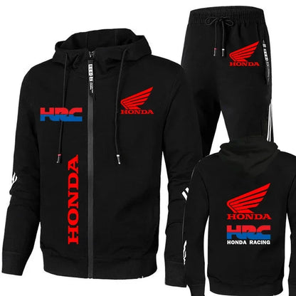 Honda Hoodie Sets Men's Clothing Honda Red Wings And HRC Logo Print Tracksuit Men Autumn Zip Up Hoodies+Pant Sets Men Honda Coat.