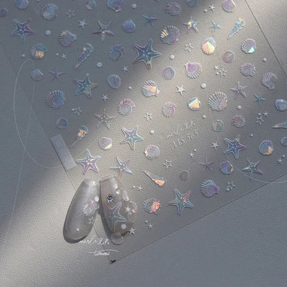 Ocean Theme 5D Nail Sticker Summer Beach Seashells Starfish Conch Scallop Shell Coral Self Adhesive Decoration Manicure Decal