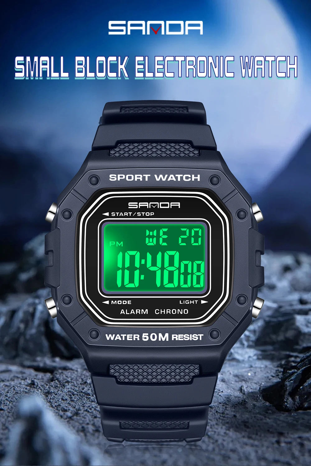 SANDA 2156 Fashion Mens Watch Military Water Resistant Sport Watches Army Big Dial Led Digital Wristwatches Stopwatches For Male.