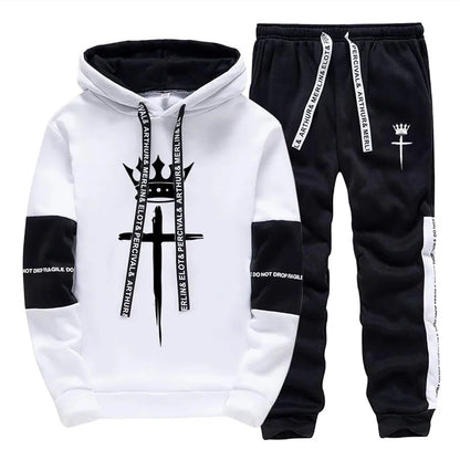 Cross Crown Print Sweatshirts Sweatpants High Quality Street Fashion Tracksuit 2025 Fall/winter Men's Sportswear 2pcs Set.