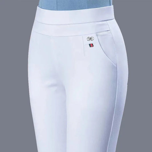 Büro Dame Feste Big Size 6XL Alle-spiel Bleistift Hosen Frühling Herbst Mode Frauen Elastische Hohe Taille Taschen Gerade hosen