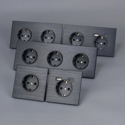 SRAN Eu-Steckdosen, 82/153/224 x 82 mm, schwarzes Panel aus Aluminiumlegierung, 16 A USB-Wandsteckdose Typ C, Heimbüro.