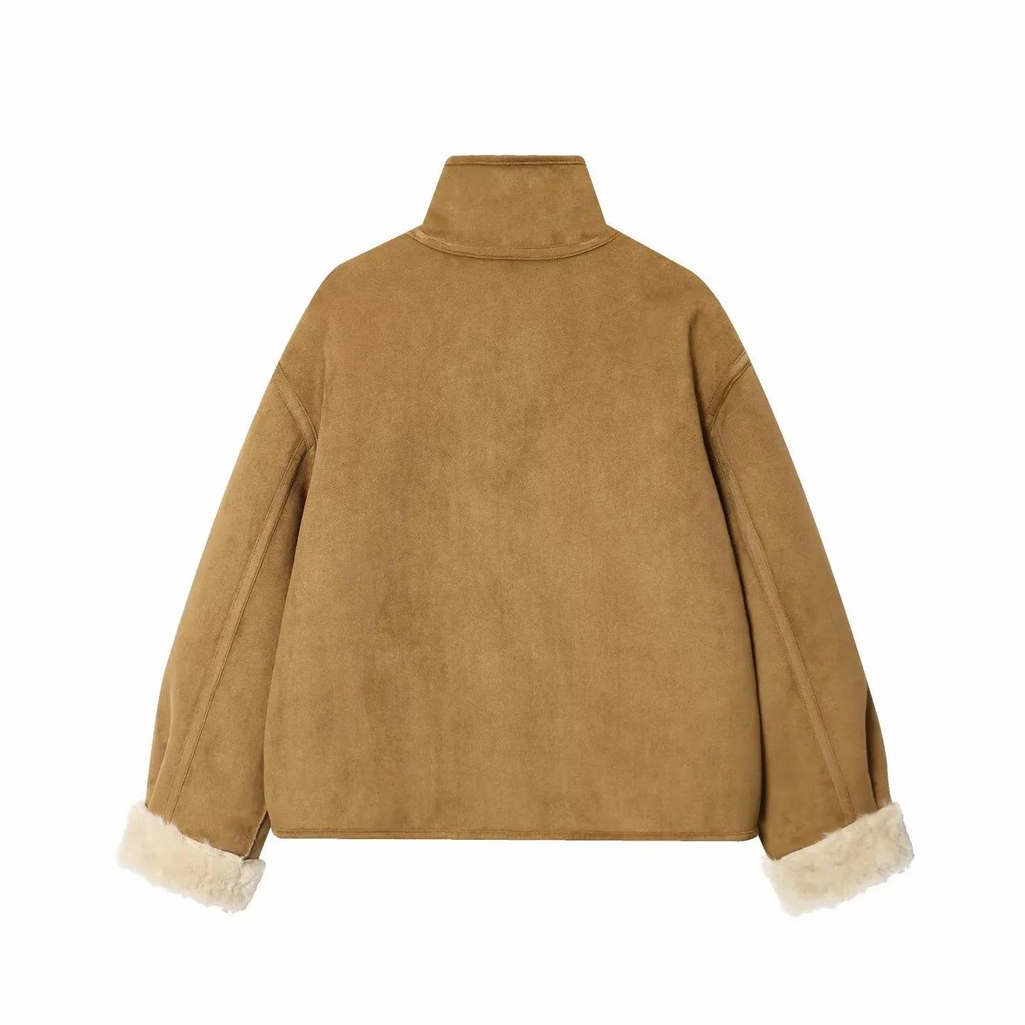 Frauen 2025, doppelseitig zu tragen, Lammsamtmantel, Damenmode, Stehkragen, einreihige Tasche, kurze Jacke, Damenoberbekleidung