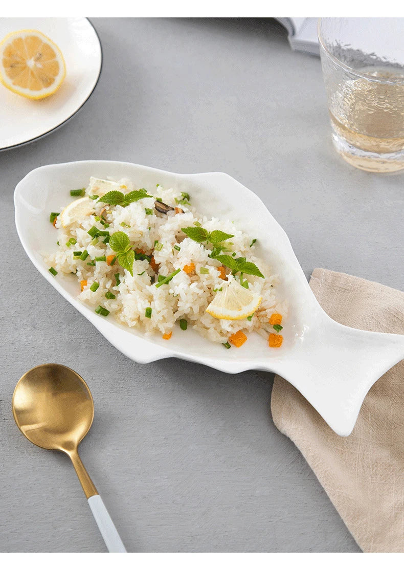Japanese Ceramic Fish Plate White Irregular Plate Healthy Tableware Kitchen Cookware Dessert Sushi Pasta Plate Hotel Tableware.