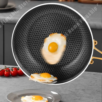 316 Stainless Steel Frying Pan Wok Non-stick Cooking Honeycomb Steak Gas Stove Pot Induction General Saucepan Kitchen Cookware.