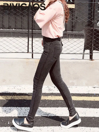 BIVIGAOS Fashion Women Basic Casual Slim Stretch Denim Jeans Leggings Pencil Pants Thin Skinny Jeggings Korean Womens Clothing