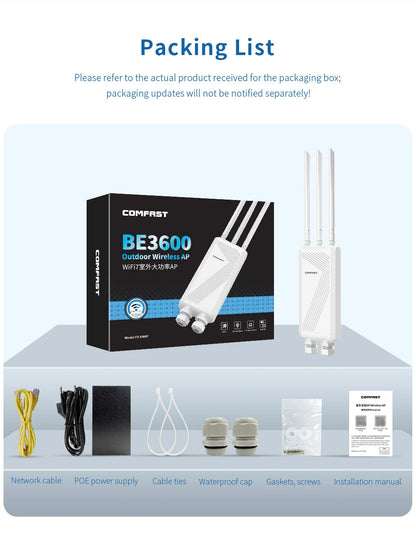 COMFAST BE3600 WIFI7 Outdoor AP Router 2.4G/5.8G Dual Dand Long Range signal Extender Amplifie wireless WiFi Repeater waterproof.