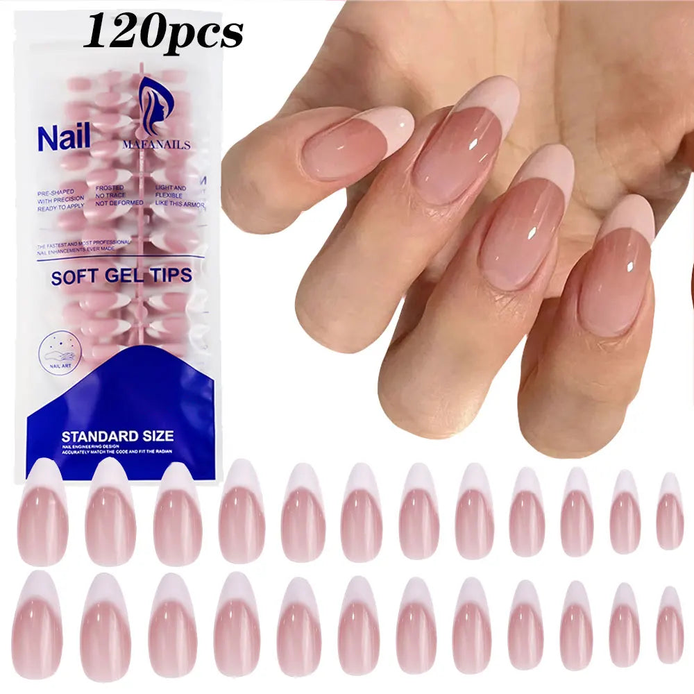 120pcs Pink Ombre Medium Coffin Press On Nails Glossy Handmade Acrylic Fake Nails Tips Gradient Design Artificial False Nails.