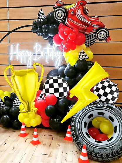 5/120-teiliges Racing-Themen-Party-Ballon-Set, Blitz, Gold-Champion, Autoreifen-Luftballons für Renn-Geburtstagsparty-Dekorationen.