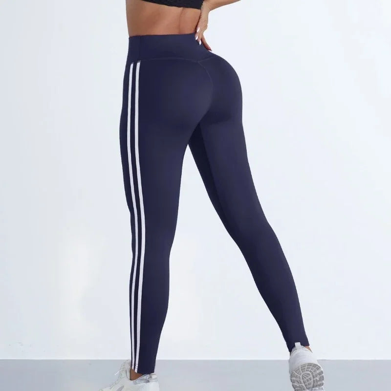 Yoga-Leggings für Damen, gestreift, schlank, Sporthose, hohe Taille, Hüftheben, lässige Strumpfhosen, Workout, Laufen, dehnbare Gym-Leggings.