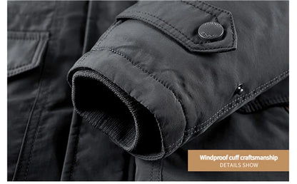 New Autumn/Winter Men's Fleece-Lined Thickened Cotton Coat Casual Vintage Workwear Jacket with Detachable Hood Multiple Pockets